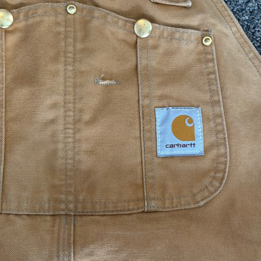 Vintage 1990 USA Carhartt Men Duck Bib Double Logger R01 Brown 44x30 Distressed